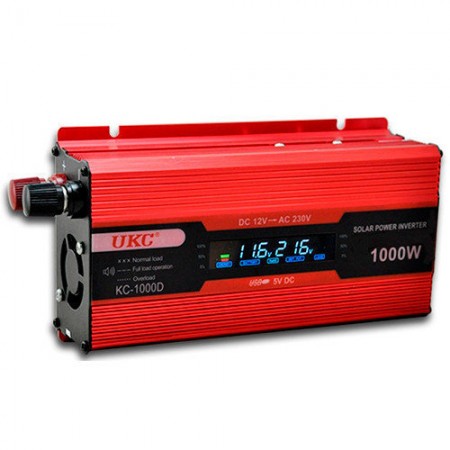 Преобразователь UKC авто инвертор 12V-220V 1000W LCD KC-1000D + USB Red