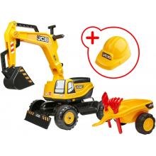 Экскаватор каталка Falk 135A  JCB с прицепом тачкой и шлемом 125 см желтый с 3-х лет