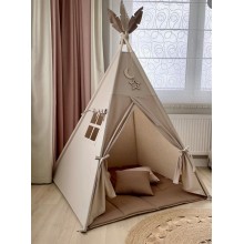 Вигвам детская игровая палатка домик с ровным ковриком и подушкой 120х120х150 см Бежевый Капуччино Вигвам детская игровая палатка домик с ровным ковриком и подушкой 120х120х150 см Бежевый Капуччино