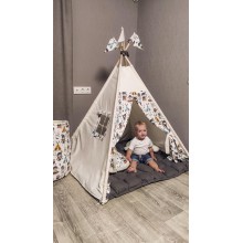 Вигвам детская игровая палатка домик с ровным ковриком и подушкой 120х120х150 см Белый с серым Вигвам детская игровая палатка домик с ровным ковриком и подушкой 120х120х150 см Белый с серым