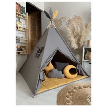Вигвам детская игровая палатка домик с ровным ковриком и подушкой 120х120х150 см Графіт гірчиця Вигвам детская игровая палатка домик с ровным ковриком и подушкой 120х120х150 см Графіт гірчиця